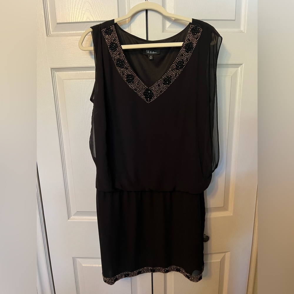 SL Fashions Black Beaded Cocktail Dress